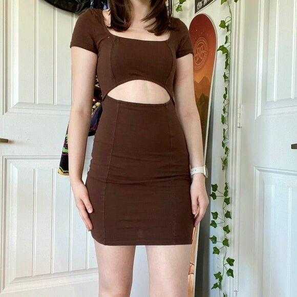 Forever 21 Brown Peek-A-Boo Bodycon Dress - Picture 1 of 6
